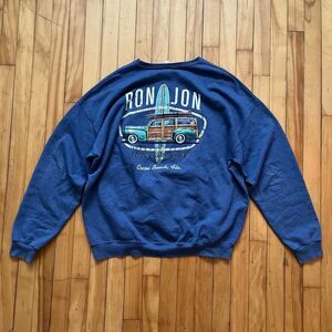Ron Jon Surf Shop Sweatshirt Blue Graphic Print Woody Wagon Surfboard 2XL